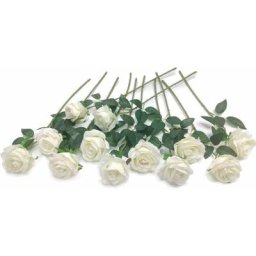 Lot de 10 roses artificielles en soie pour décoration d'intérieur Blanc