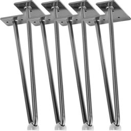 Set de 4 pieds de meuble Hairpin Legs avec deux tiges 10 à 70 cm, noir ou argenté, 30 cm argenté