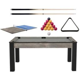 Ensemble billard convertible table à manger 6 personnes et accessoiresTexas - Industriel et gris