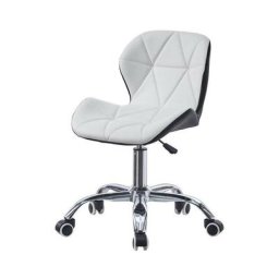 Chaise de bureau pivotante réglable en similicuir rembourré avec roulettes et base chromée,Blanc et