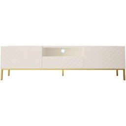 Meuble tv ginax 190 cm blanc brillant avec cadre doré