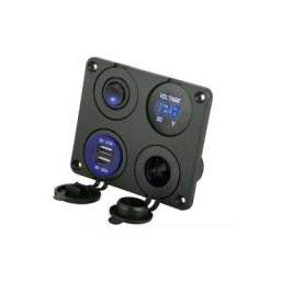 Prise allume-cigare, double port usb 4.2A, prise dc 12V, interrupteur et affichage led Voltmètre