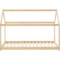 Lit enfant cabane tiny pin naturel 90x190 sommier inclus - Bois