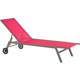 Transat Structure en Acier sur Roues Dossier Réglable Textile Rouge Levanzo - Rouge