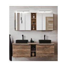 Ensemble salle de bain double vasques 140 cm + 5 éléments - Rosario Oak - Livraison gratuite