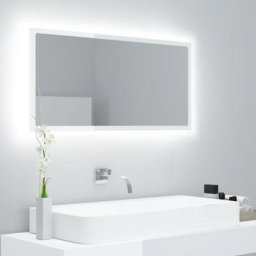 Miroir à led | Miroir déco pour Salle de bain Salon Chambre ou Dressing Blanc brillant 90x8,5x37 cm
