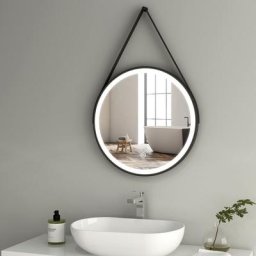 Led Miroir Salle de Bain Rond ф60cm, Miroir de salle de bain rond avec noir réglable sangle avec