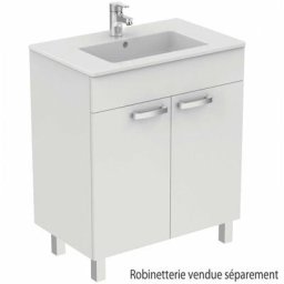 Meuble sous-plan et plan vasque Ulysse sur pieds 2 portes Blanc brillant - 70 cm Porcher