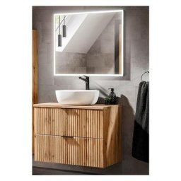 Ensemble meuble vasque à poser 80 cm en bois + miroir - Georgia Oak - Livraison gratuite - Beige