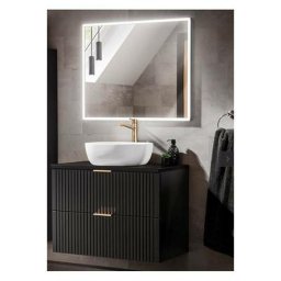 Ensemble meuble vasque à poser 80 cm en bois + miroir - Georgia Black - Livraison gratuite - Noir