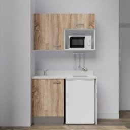 Cuisibane - Kitchenette K07L - 120 cm - emplacements frigo top et micro-ondesBoisSnovaévier à gauche