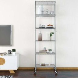 Tagère Métallique de Rangement sur Pied à 6 Niveaux 54 x 29 x 175cm avec roulettes, Réglable en