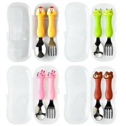 Ensemble de Vaisselle pour Bébé Assiette en Silicone et Couverts Cuillère et Fourchette en Acier