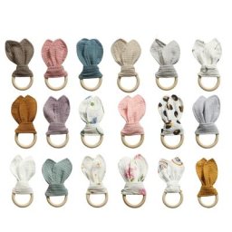 Bracelet de dentition en bois pour bébé jouet en coton doux mignon oreilles de lapin jouet