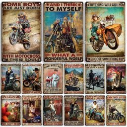 Panneau métallique de moto artistique Plaque d'étain de moto course équitation affiche