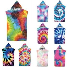 Customizable Rendering Rainbow Microfiber Quick Dry Hooded Beach Towel Adult Kids Swimming Bathrobe