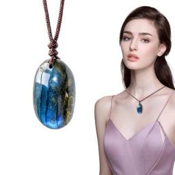 Pendentif en Labrumen ite Naturelle Collier en Pierre Brute Fait à la Main en Forme de Goutte