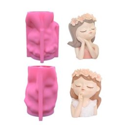 Moule de vase en ciment tête de fille endormie 3D pot de fleur en béton bricolage moules de