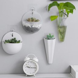Petit vase mural en plastique auto-adhésif avec crochet pot de fleurs de décoration murale