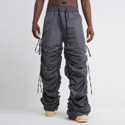 Y2K-Pantalon cargo droit plissé sur le côté pour hommes Streetwear unisexe Froncé Genou Fendu