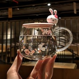 Tasse à lait en verre borosilicate de grande capacité pour fille style japonais sans fleur cœur