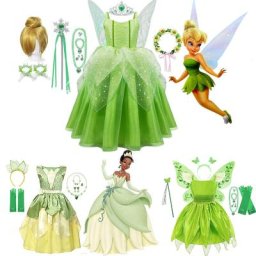 Disney-Costume de fée clochette pour filles cuir chevelu vert nickel é robe de paupières