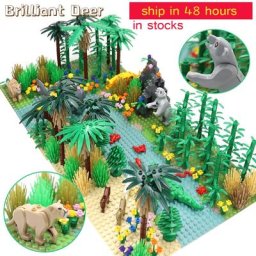Blocs de construction amis forêts tropicales modèle de ville arbre à fleurs avec animaux plaque