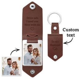 Porte-Clés en Cuir et Acier Inoxydable avec Photo Personnalisée Impression de Documents UV Bijoux