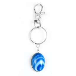 Porte-clés en pierre naturelle ovale bleu Onyx oeil de tigre rouge vert porte-clés en alliage de