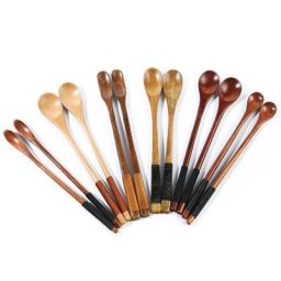 Petite cuillère en bois ustensiles de cuisine à long manche pour glace café thé vaisselle