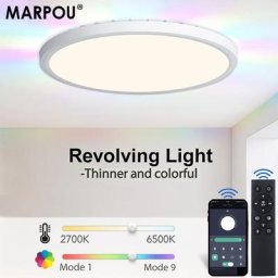 MARPOU-Plafonnier LED Ultra Mince AC 90-260V Télécommande 28W RGB Révolté Intelligent