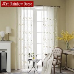 Rideaux brodés d'oiseaux de Style Pastoral pour salon rideaux transparents blancs en Tulle pour