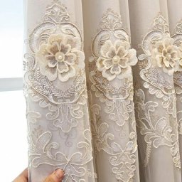 Rideau Transparent Brodé en Relief Romantique Luxueux pour Salon Chambre à Coucher Tulle