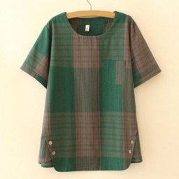 T-shirt à carreaux surdimensionné pour femme simple taille élastique fjSet