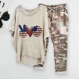 Ensemble T-shirt et pantalon imprimé pissenlit pour femme tenue de sport col rond demi-manches