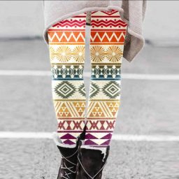 Leggings ethniques Vintage pour femmes imprimé rétro à rayures taille basse serré élastique