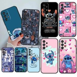 Jolie Coque Lilo et Stitch en Silicone noir souple pour Samsung A14 A54 A34 A33 A23 A13 A32 A72 A52