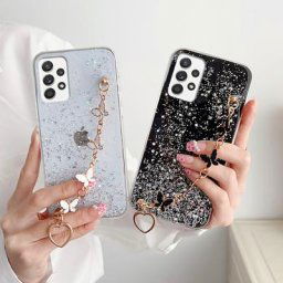 Coque de téléphone pailletée avec bracelet papillon de luxe couverture complète pour Xiaomi Mi 12T