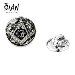 SIAN-Broche franc-maçon en acier inoxydable carré classique et boussole épinglettes trempées de