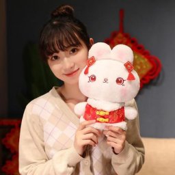 Peluche lapin du zodiaque 30cm rouge porte-bonheur Style chinois décoration de la maison joli