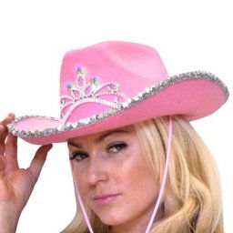 Chapeau de Cowboy Rose avec Couronne pour Femme et Fille Diadème à Paillettes Brillantes Bord en