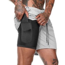 2019 nouveau été hommes Double couche Shorts Fitness formation course Sportswear Sweat poches court