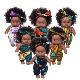 Jouet de bébé noir africain yeux bruns réalistes et peau noire douce Simulation poupée de dessin