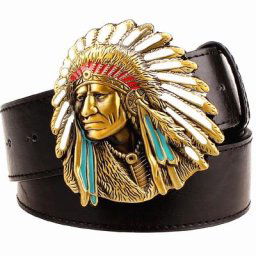 Ceinture en cuir pour hommes signe de chef indien métal strucman style punk rock tête
