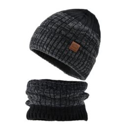 Ensemble de bonnets et écharpes pour homme et femme bonnet en tricot chaud épais doublure
