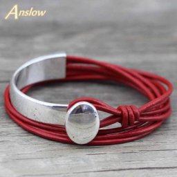 Anslow-Bracelet en cuir plaqué argent unisexe style vintage charme classique cadeau