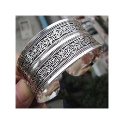 Bracelets vintage pour femmes 1 pièce large porte-bonheur impression de fleurs tibet plaqué