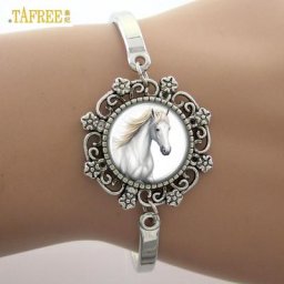 TAFREE-Bracelet en verre avec breloque en dentelle pour femme cheval blanc photo d'art bracelet