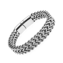 Bracelet tissé en acier inoxydable pour homme fermoir magnétique en métal bijoux Hip Hop cadeau
