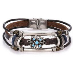 IFMIA – Bracelets Vintage à fleurs et Bracelet Boho à plusieurs couches en cuir pour femme et homme